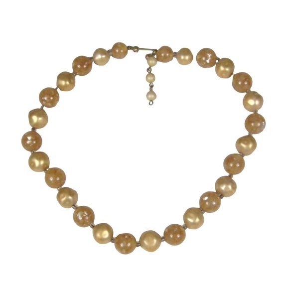 Marvella Iridescent Plastic Beaded Choker Gold Necklace 15 Inch Vintage 1950s - Picture 1 of 10